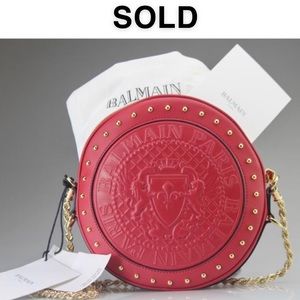 Balmain Disco Embossed Leather Shoulder Bag